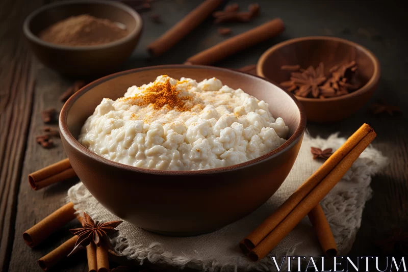 Heavenly Delights: A Closeup of Tempting Rice Pudding, Delicately Spiced With Cinnamon AI Image