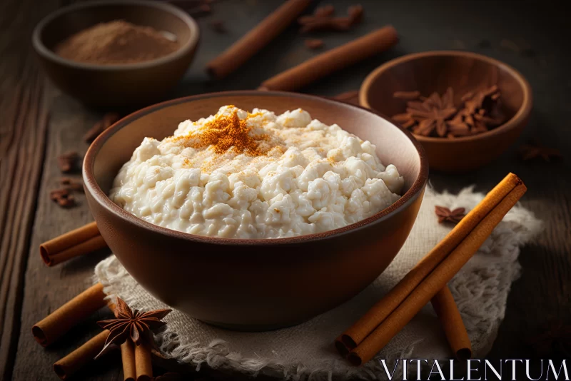 AI ART Heavenly Delights: A Closeup of Tempting Rice Pudding, Delicately Spiced With Cinnamon