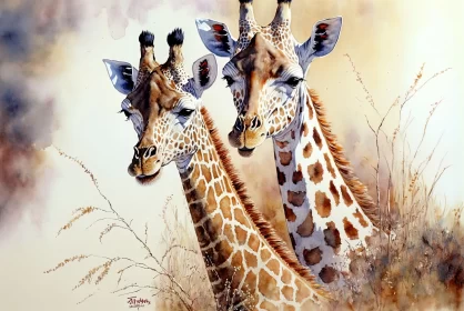 Witnessing Majestic Giraffes in Watercolor
