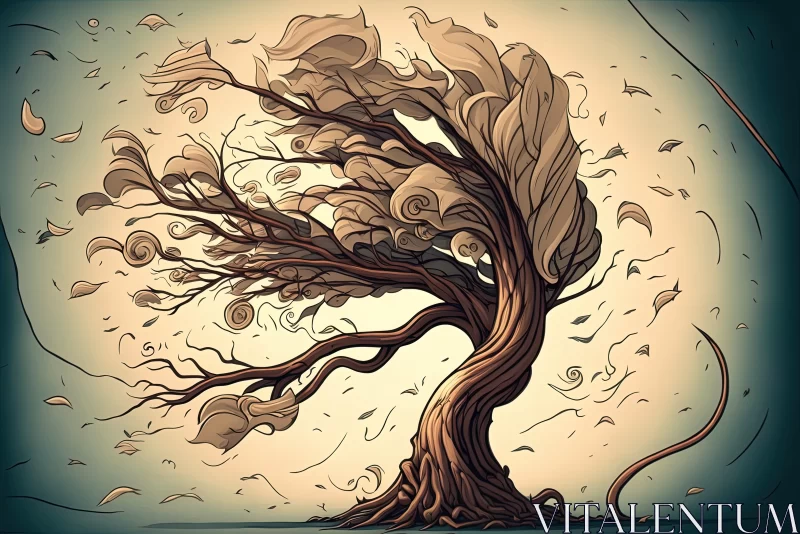 Nature's Whispers: Embracing the Windswept Symphony of Leaning Tree Branches AI Image