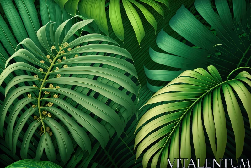 Green Palm Leaves Close Up: A Vibrant Background for Your Design AI Image