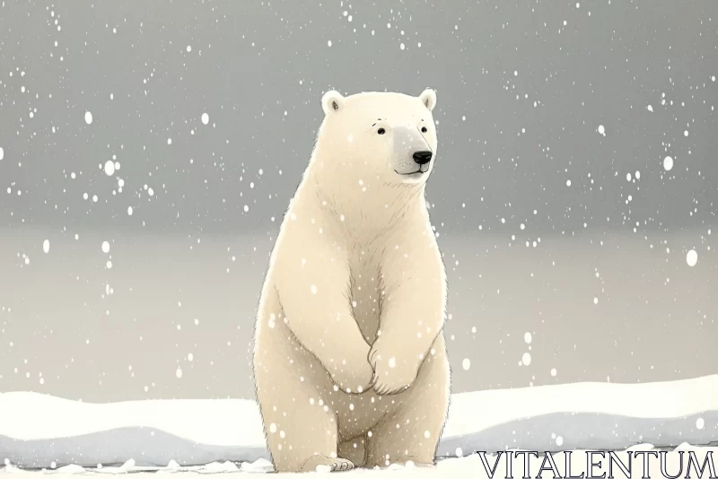 Arctic Majesty: Hokkaido's Snowfall Serenade With a Majestic Polar Bear AI Image
