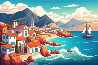 Explore a Magnificent Greek Seascape With Mountainous Backdrop