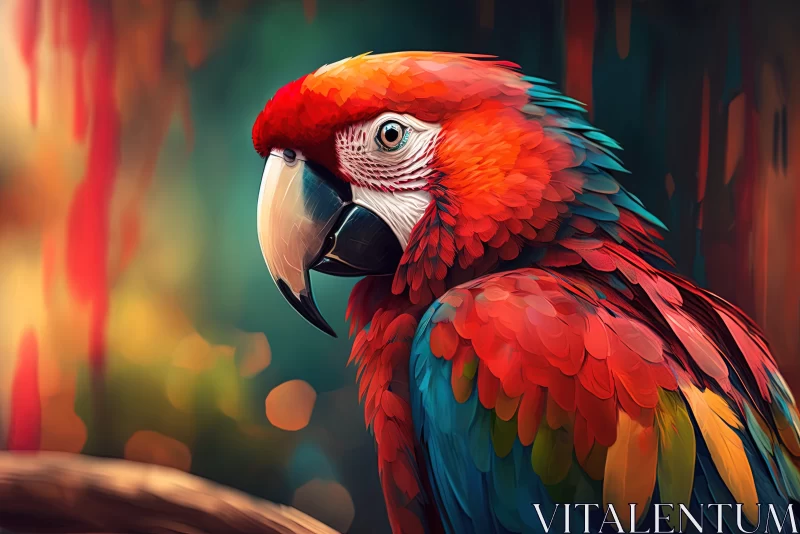 Vibrant Plumage Unveiled: A Kaleidoscope of Colors in the Closeup Encounter with a Scarlet Macaw AI Image