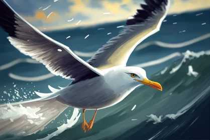 Wings of Freedom: A Majestic Seagull Soars Above the Turquoise Tapestry of the Sea
