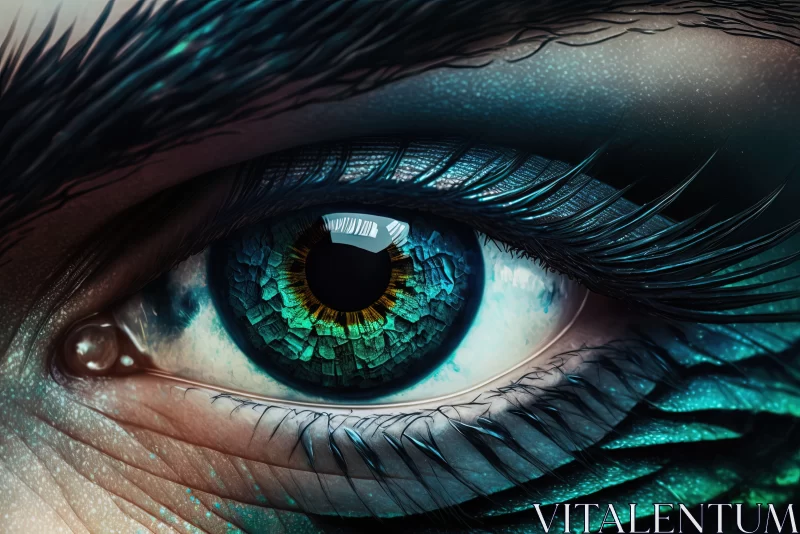 The Alluring Gaze: A Macro Photo of a Stunning Mesmerizing Blue Green Eye of a Woman AI Image