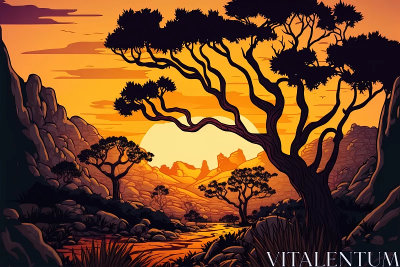 Golden Symphony: A Majestic Sunset at Montesinho Natural Park AI Image