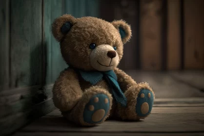 Cherished Whispers: Enchanting Teddy Bear Finds solace on a Rustic Retreat AI Image