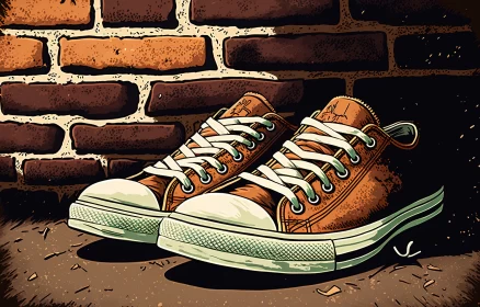 Stepping Stones: Classic Shoes Close to a Brick Wall