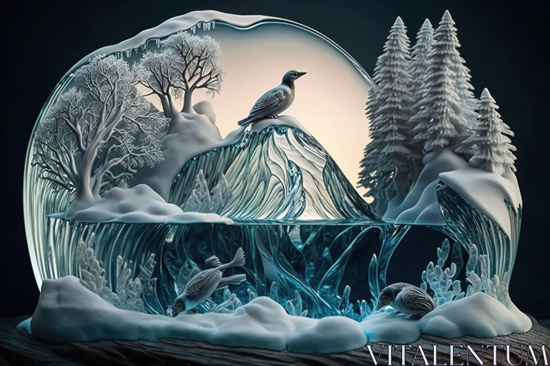 Icy Elegance: Enchanting Ice Sculptures Adorning Nature's Glory AI Image