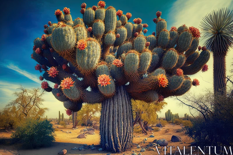 Nature's Prickly Splendor: A Majestic Tapestry of Blooming Cacti AI Image