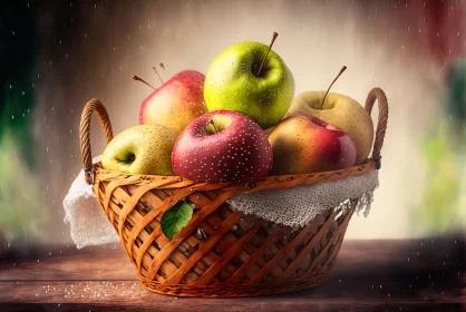 Dew-Kissed Harvest: A Gripping Basket of Apples