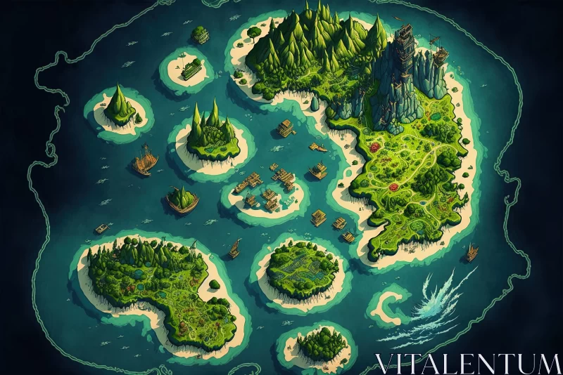 Exploring the Mysterious Islands of the Green Sea AI Image
