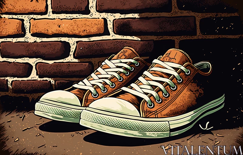 AI ART Stepping Stones: Classic Shoes Close to a Brick Wall