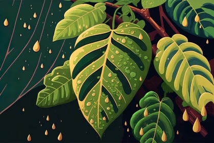 Rainy Season's Verdant Charm: Exploring the Lush Texture of Green Tree Leaves in the Rain