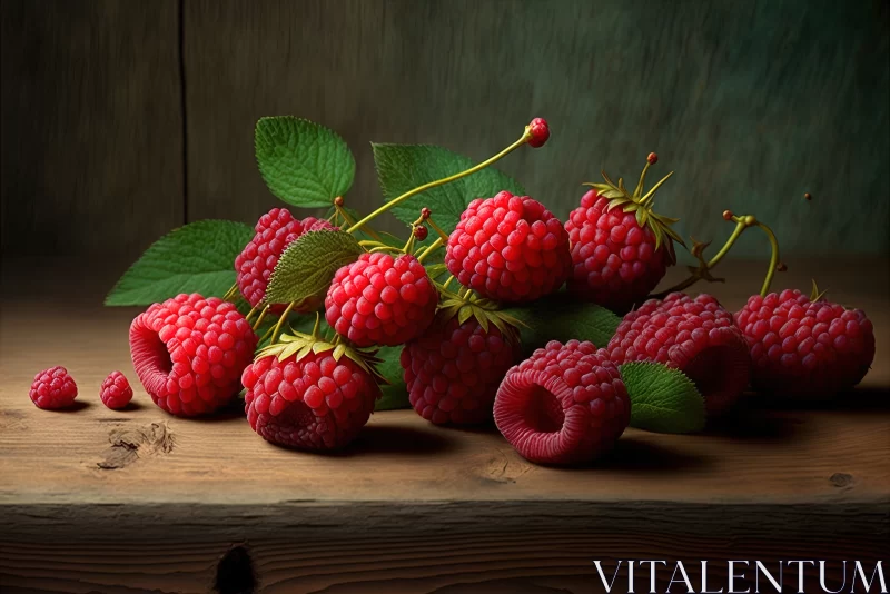 Tempting Raspberry Delight: Nature's Sweet Jewels on a Wooden Tapestry AI Image