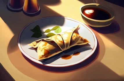 Golden Delight: Sunlit Egg Roll on a Plate