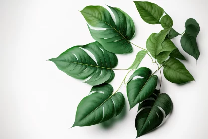 Refreshing Serenity: Green Leaves on Clean White Background