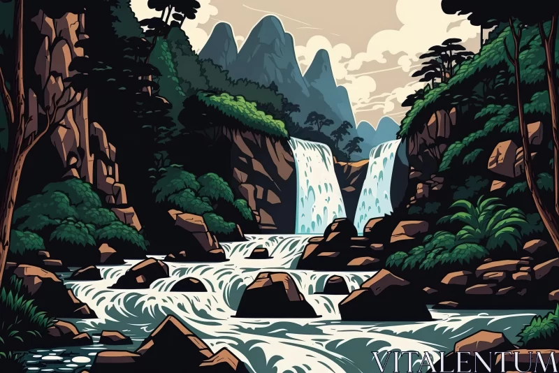Symphony of Nature: Dumaguete's Majestic Waterfall AI Image