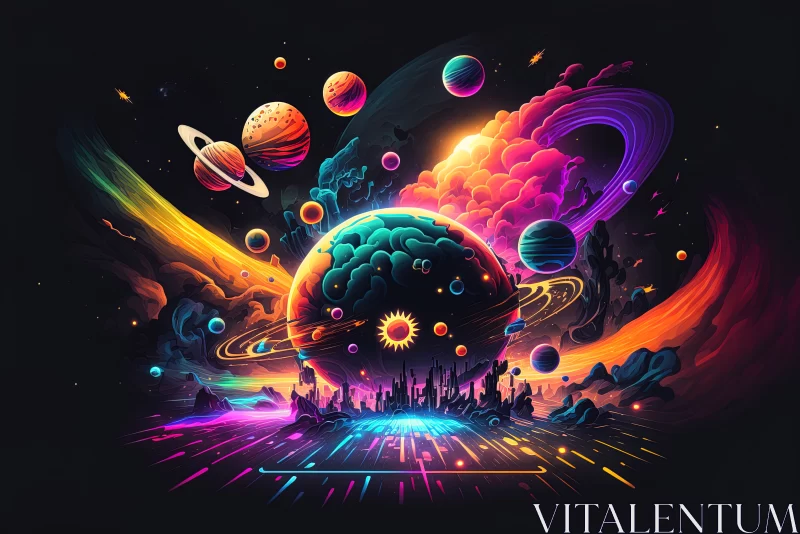 Celestial Odyssey: A Technicolor Journey Through Cosmic Space AI Image