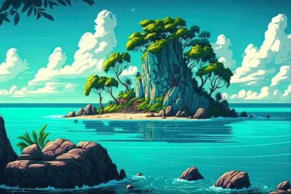 Island Haven: A Captivating Turquoise Oasis Beckons AI Image