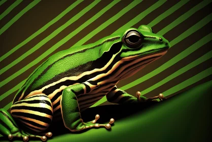 A Striped Green Frog: A Macro Close-Up Shot