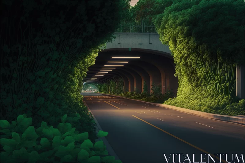 AI ART The Enchanting Greenery Lined Expressway and Romantic Underpass