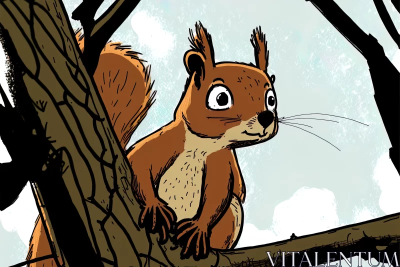 Inquisitive Bushy-Tailed Explorer: A Squirrel's Quest for Acorns AI Image