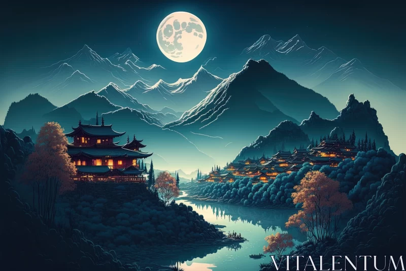 Moonlit Majesty: The Breathtaking Serenity of Lijiang's Blue Moon Valley AI Image