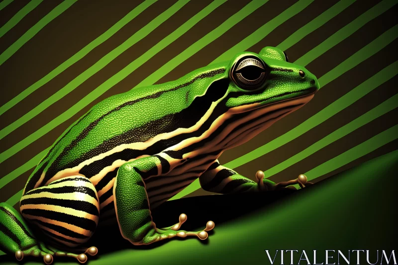 A Striped Green Frog: A Macro Close-Up Shot AI Image