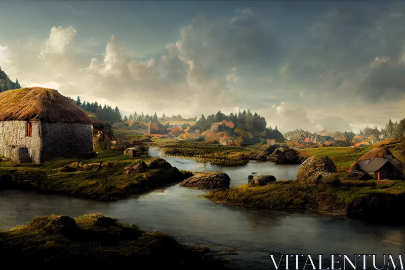 Nordic Reverie: Discovering the Timeless Charms of an Ancient Scandinavian Village and Countryside AI Image