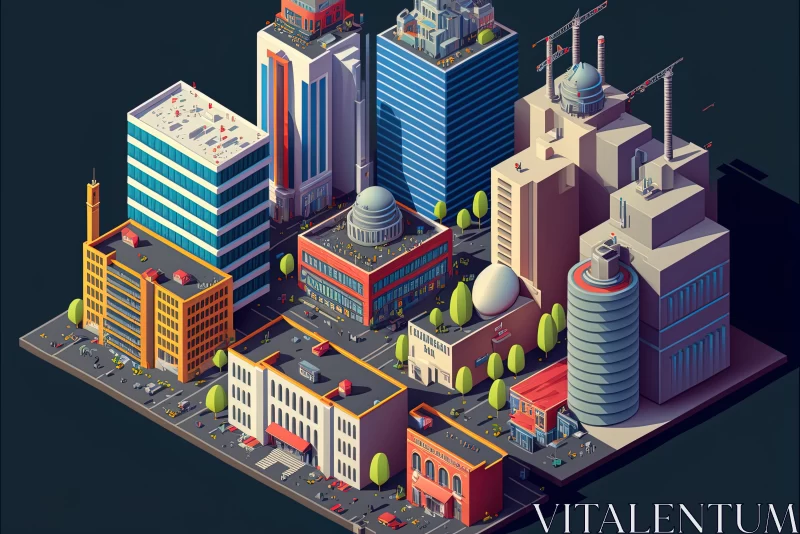 Urban Odyssey: A Sprawling Isometric Tapestry of Cityscapes AI Image
