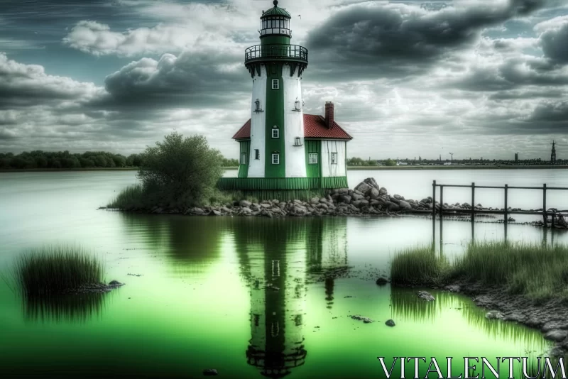 A Captivating Lighthouse on Warnow River in Rostock on the Baltic Sea AI Image