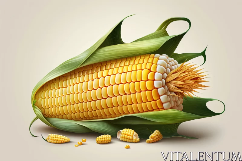Golden Harvest: Vibrant Ear of Yellow Corn on the Stalk AI Image