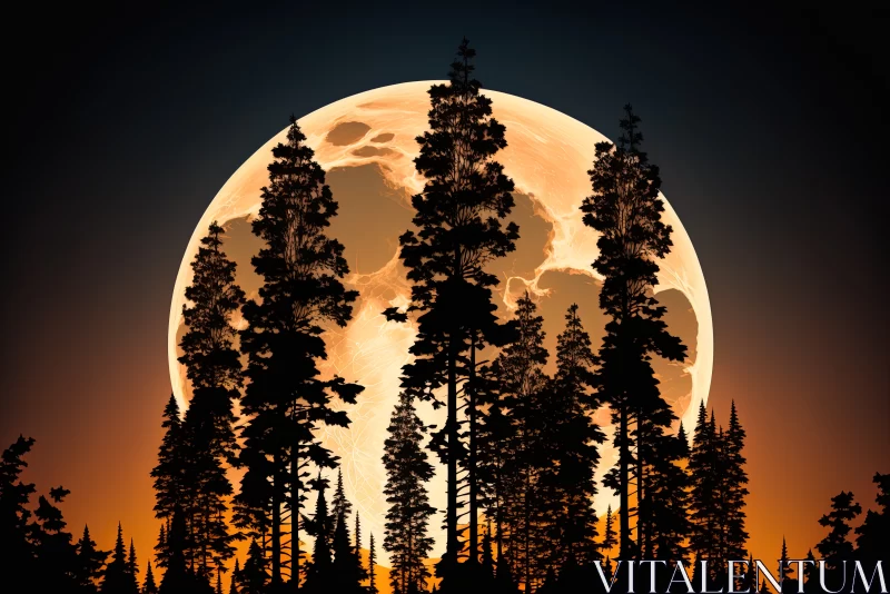 Lunar Serenade: Majestic Full Moon Illuminates Enchanting Conifer Forest AI Image