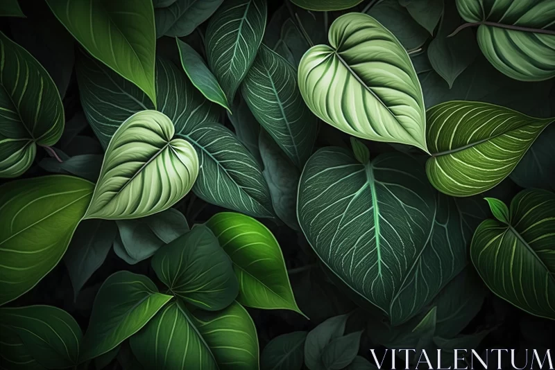 Nature's Serene Palette: A Green Leaf Pattern Background AI Image