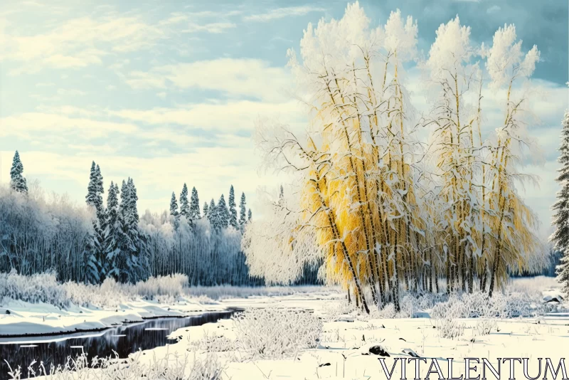Winter Wonderland: A Majestic Snowy Panorama of a Breathtaking Wooded Landscape AI Image