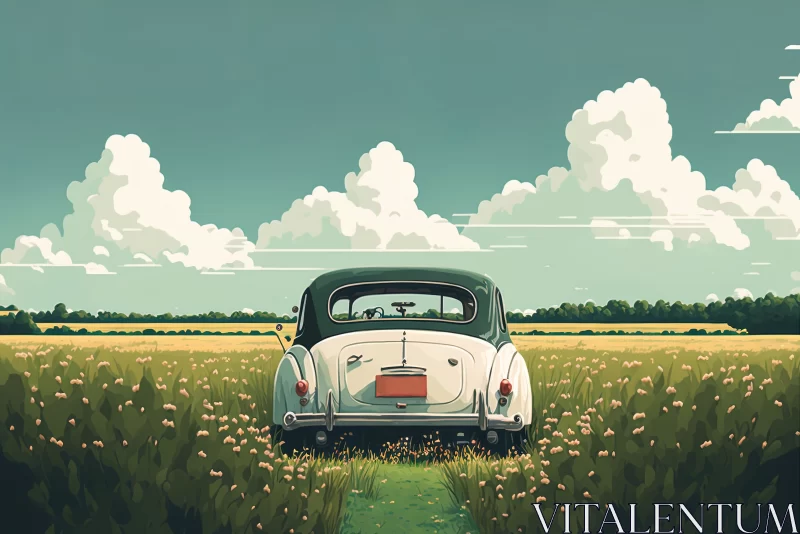Rustic Elegance: A Captivating Closeup of a Vintage Car Embracing Nostalgia in a Serene Countryside AI Image