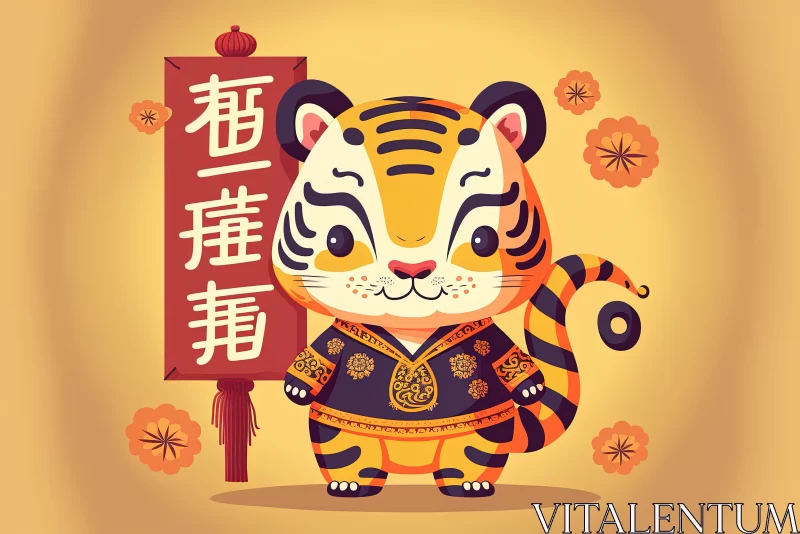 Roaring into Prosperity: A Cute Tiger Celebrates Chinese New Year AI Image