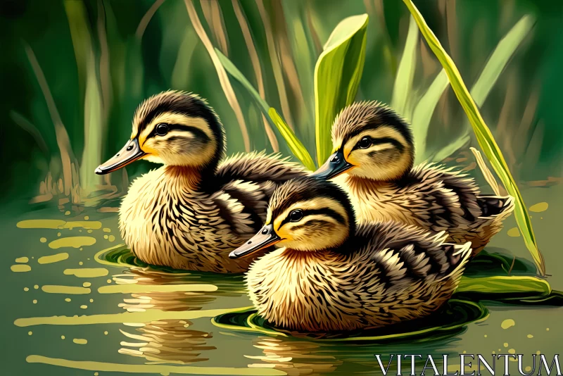 Springtime Delight: Charming Mallard Ducklings Take to the Water AI Image