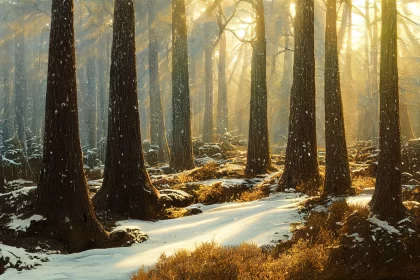 Illuminated Serenity: A Winter Wonderland in the Pine Forest