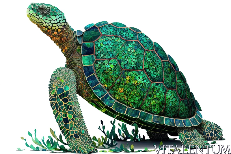 Into the Dream World: The Enchanting Mosaic Green Turtle AI Image