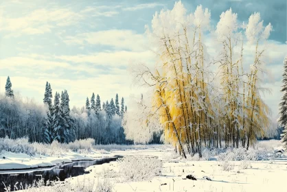 Winter Wonderland: A Majestic Snowy Panorama of a Breathtaking Wooded Landscape