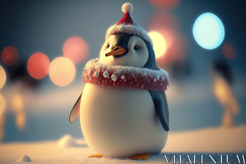 Frosty Festivities: Adorable Penguin Figure Embraces the Holiday Spirit AI Image