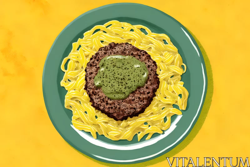Savory Symphony: Beef and Spinach Cutlet on Pesto Pasta AI Image