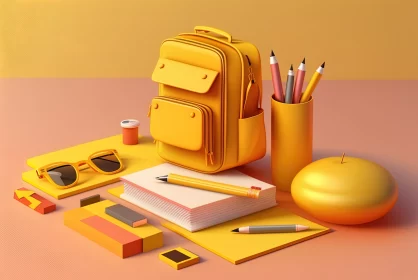 Revive the Learning Spirit: Vibrant School Supplies on a Sunshine Yellow Canvas AI Image