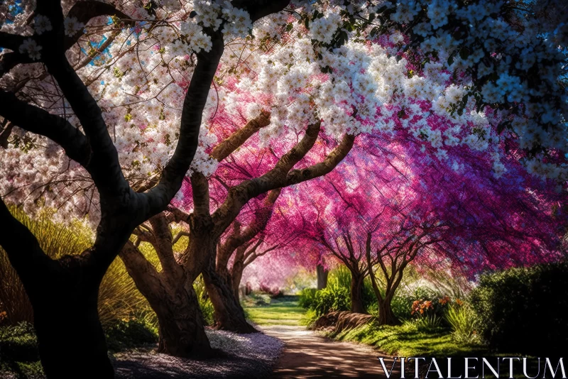 Petals of Passion: A Thrilling Tapestry of Cherry Blossoms in Full Bloom AI Image