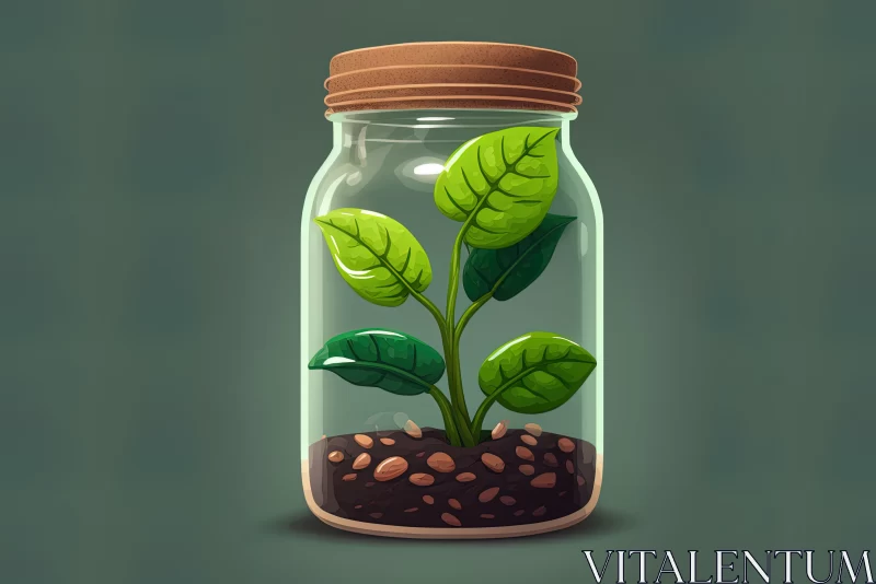 The Birth of Life: A Green Houseplant in a Glass Jar AI Image