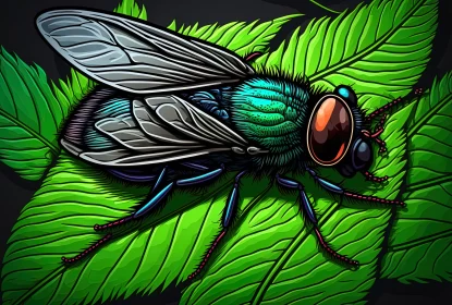 Microcosmic Wonders: A Fly's World on a Green Leaf