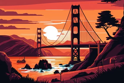 Golden Horizons: A Majestic Sunset Embraces the Iconic Golden Gate Bridge